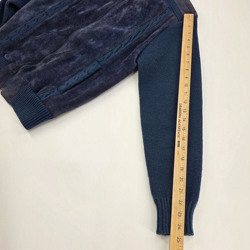 Vintage Royal Knight Leather Knit Jacket Mens Medium Blue Suede Zip - Picture 12 of 13